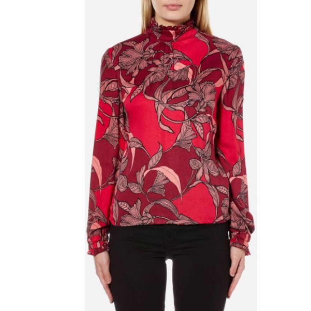 NWT MINKPINK | Mock Neck Open Back Floral Blouse S